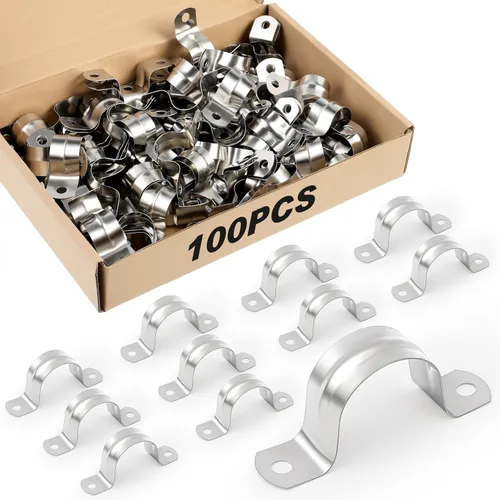 Yaocom 100 correas de tubo de 1 pulgada de acero inoxidable 304 abrazadera de conducto reforzada rígida 2 agujeros U soporte para fijación de