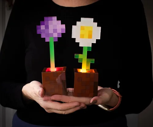 Vista 3 de Minecraft Daisy and Allium Flower Pot - Juego de 2 lámparas de mesa de noche con luz LED para dormitorio, escritorio, sala de estar, decoración