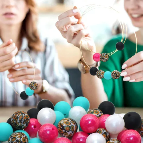 Vista 6 de David Accessories Cuentas redondas de silicona de 0.59 pulgadas a granel para llavero, bolígrafos, cordones, pulseras, collares, joyería