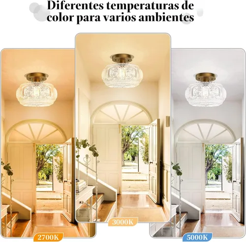 Vista 6 de Lámpara de techo semiempotrada, lámpara de techo de vidrio de globo, iluminación moderna dorada para pasillo, porche, pasillo, cocina, dormitorio