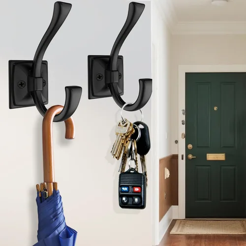 Vista 5 de TOFIIGREM 2 Pack Ganchos Antiguos de Color Negro para Pared para Colgar Abrigo, Gorra, Bolso, Bata, Toalla, Gancho de Entrada para Cuarto de Baño