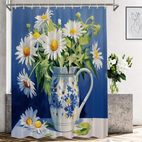 Vista 846 de Shrahala Father and Child Embracing No Hooks Shower Curtain with Snap in Liner Set, Tender Moment Captured Bathroom Décor Polyester Fiber Waterproof