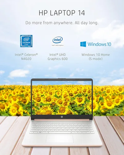 Vista 2 de HP Computadora portátil 14, Intel Celeron N4020, 4 GB de RAM, 64 GB de almacenamiento, pantalla HD de microborde de 14 pulgadas, Windows 10 Home