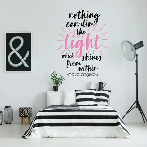 Vista 5 de Adhesivo decorativo para pared con cita inspiradora de Maya Angelou Nothing Can Dim The Light That Shines from Within