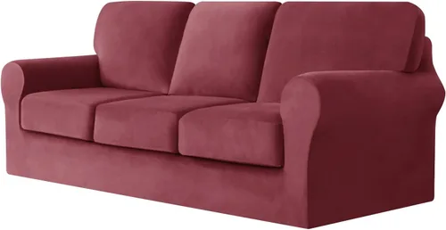 Vista 19 de UNBBRRL Fundas de sofá de 3 piezas para sofá, funda de terciopelo elástico para sillón con 1 funda de cojín de asiento y 1 funda de respaldo