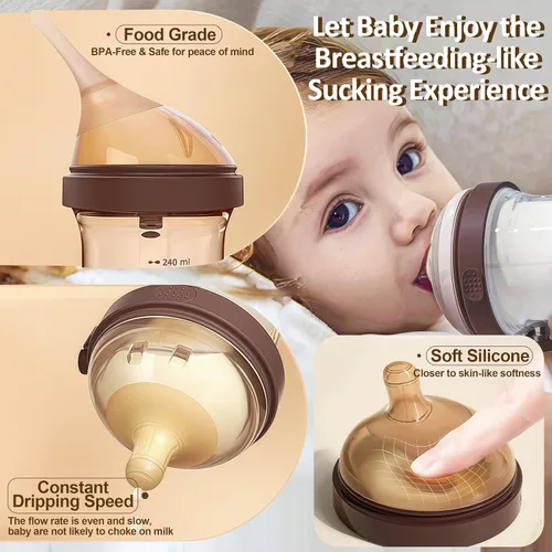 Vista 5 de Biberón PPSU, biberones para bebés amamantados, biberones anticólicos abatibles de 8 oz/8.1 fl oz 0-3 meses