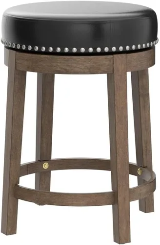 Vista 5 de Lexicon Kenmare - Juego de 2 taburetes giratorios rústicos de 360 grados sin espalda, tapizados de piel sintética, marco de madera maciza, fácil