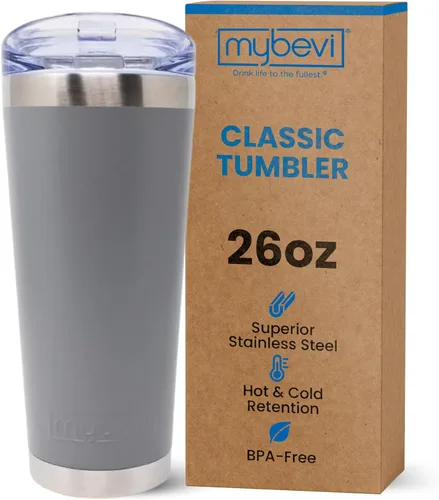 Vista 23 de MyBevi Vaso clásico de acero inoxidable de alta calidad con control de temperatura de 12 horas, tapa Tritan y construcción sin BPA, color cielo