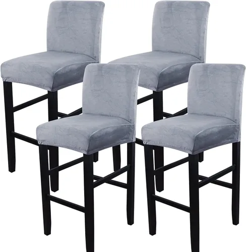 Vista 33 de SearchI Juego de 2 fundas de jacquard para taburetes de bar, elásticas y lavables, fundas para sillas de altura de mostrador para cocina, comedor