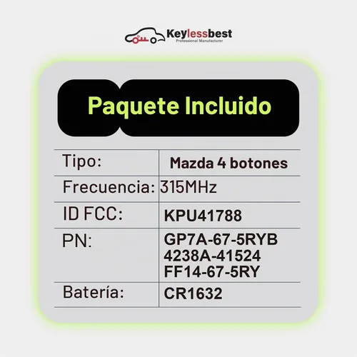 Vista 3 de Repuesto para Mazda 3 6 Hatchback Sedan Wagon Miata MX-5 RX-8 Control remoto KPU41788 4 Botones 315MHz