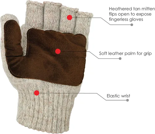 Vista 2 de Illinois Glove Company 360 Rag Wool Glomitt Flip Mitten 3M Thinsulate Forrado Tan