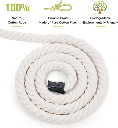 Vista 2 de Cuerda de algodón natural para manualidades, 1/2 pulgada x 50 pies, cuerdas de algodón trenzado de 4 hebras, cuerda suave blanca gruesa natural