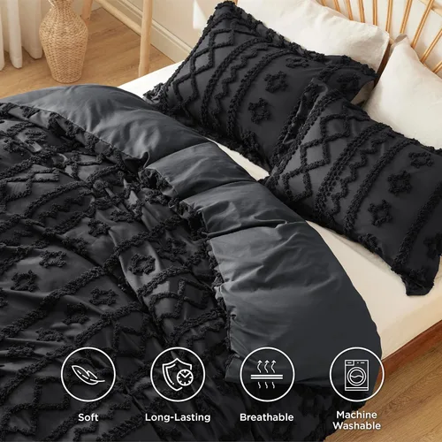 Vista 66 de Bedsure Funda de edredón bohemia para niños tamaño Queen (relleno de edredón/edredón no incluido) - Funda de edredón copetuda Queen para todas