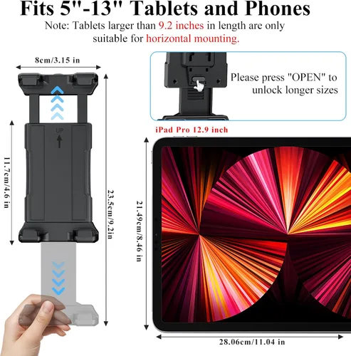 Vista 9 de OHLPRO Soporte para tablet de automóvil, base de taladro resistente, soporte para tableta para camión, compatible con iPad Samsung Tab de 5 a 13