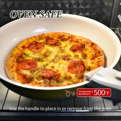 Vista 9 de Sartén de acero inoxidable de 3 capas, con revestimiento de cerámica de titanio, mango desmontable, apto para lavavajillas e inducción y horno