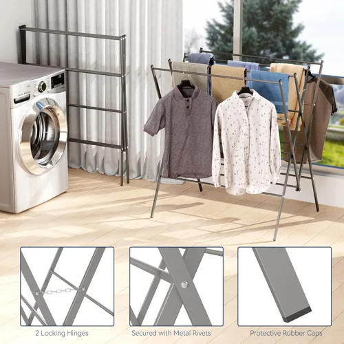 Vista 4 de Whitmor Tendedero de secado de ropa, 12 postes de secado grande, estante de secado de ropa portátil plegable para secar ropa al aire, toalla