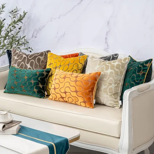 Vista 6 de Yangest Funda de Almohada Decorativa Cuadrada Beige de Terciopelo Ondulado, Funda de Cojín Moderna con Cremallera para Sofá, Sofá de Dos Plazas