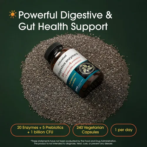 Vista 2 de NatureBell Enzimas digestivas con probióticos y prebióticos, 240 cápsulas vegetales Apoyo para la salud intestinal y digestiva – Complejo de 20
