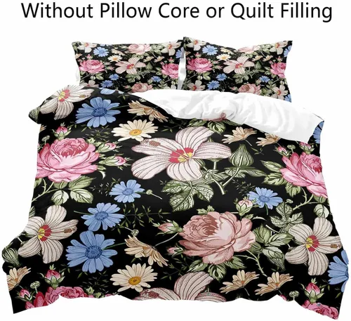 Vista 2 de LUVIVIHOME Juego de 2 piezas de funda de edredón vintage con diseño floral, juego de ropa de cama tamaño individual, estilo bohemio retro