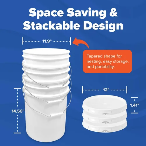 Vista 2 de ePackageSupply Cubo blanco de 5 galones con tapa, fabricado en Estados Unidos, grado alimenticio, cubo de plástico extra duradero resistente, cubos