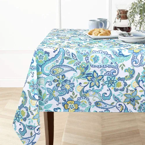 Vista 24 de ColorBird Mantel para exteriores con estampado botánico Spring Bloom, resistente al agua, a prueba de derrames, tela de poliéster con agujero