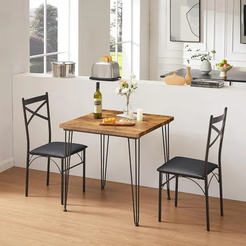 Vista 2 de VECELO Juego de mesa de comedor de 3 piezas para 2, juego de mesa de cocina con 2 sillas para espacio pequeño, ahorro de espacio y diseño moderno