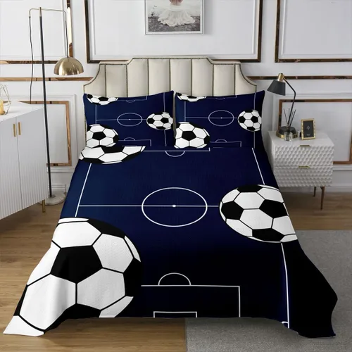 Castle Fairy Football Bedspread Twin Size Bedding for Kids Teens Bedroom Kids Soccer Sports Theme Decor Coverlet Set Dark Blue Ball Gaming Quilt Set
