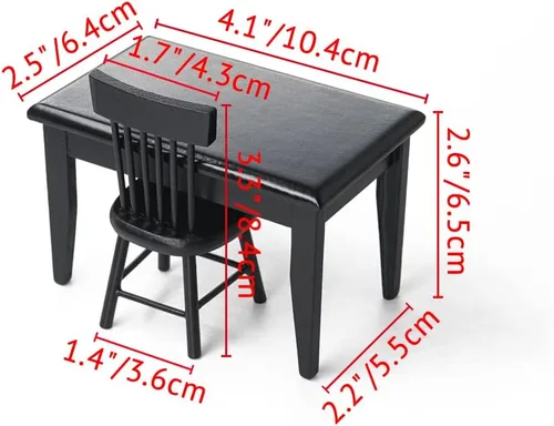 Vista 4 de Odoria 1/12 Mesa de comedor en miniatura y sillas de casa de muñecas, accesorios para muebles de cocina, color negro