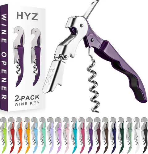 Vista 23 de HYZ Paquete de 2 Abridor de Vino Sacacorchos de Camarero, Llave de Vino Profesional para Servidores, Bartender con Cortador de Papel de Aluminio