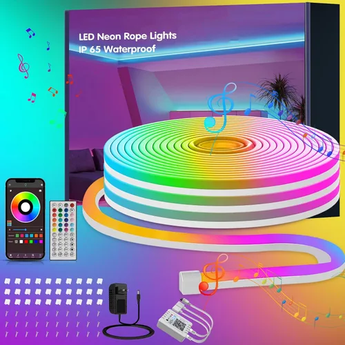 Vista 3 de Ledagic - Tira de luces LED de neón RGB de 10 pies con control remoto y aplicación, tiras de luces LED de neón impermeables IP65 para exteriores
