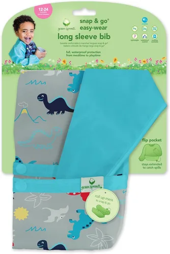 Vista 14 de Snap & Go - Babero de manga larga fácil de usar, 12-24 meses, diseño de dinosaurios aguamarina