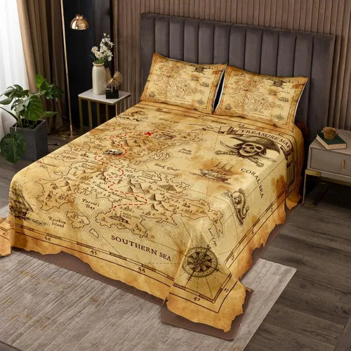 Vista 6 de Juego de edredón de barcos náuticos de veleros, tamaño Queen, juego de ropa de cama temática de aventura oceánica, decoración de dormitorio