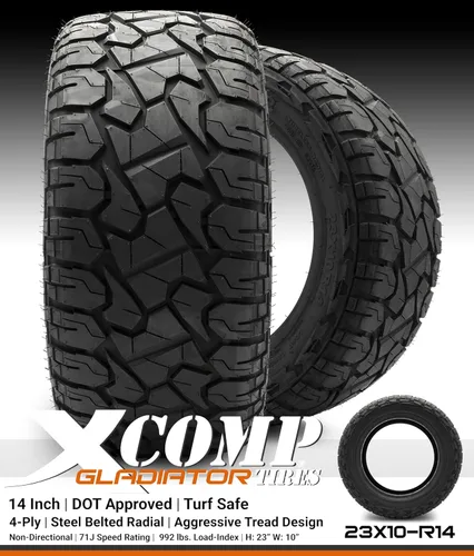 Vista 5 de Xcomp Gladiator 23x10-14 DOT - Neumático para carrito de golf con refuerzo de acero, juego de cuatro