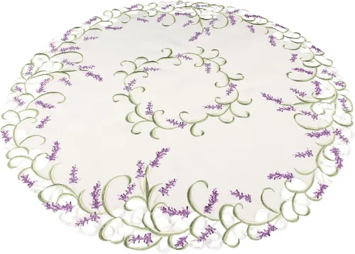 Vista 3 de Mantel grande bordado morado lavanda lila, mantel pequeño, mantel redondo (33 pulgadas, redondo)