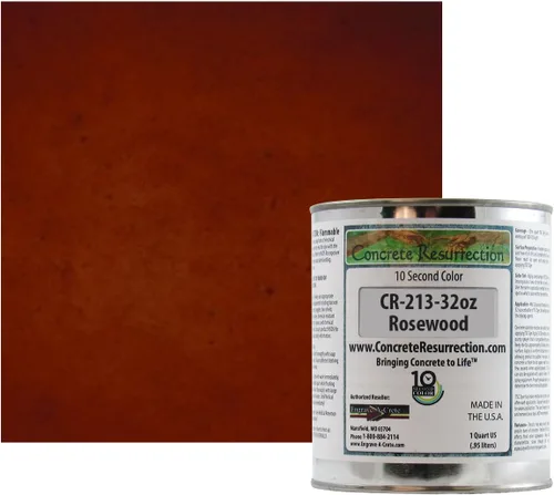 El concentrado de tinte para hormigón Ten Second Color (TSC) hace que 1 galón sea de grado profesional y fácil de usar. Colores llamativos Rosewood