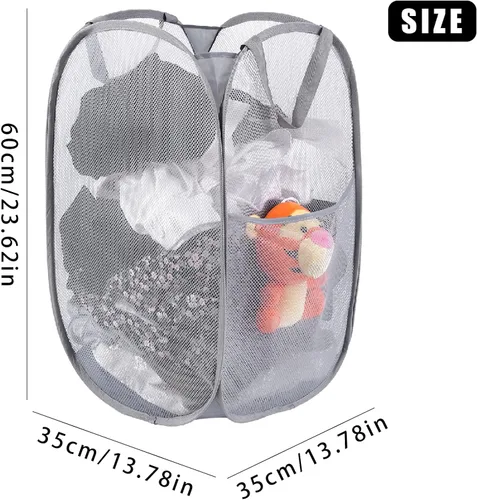 Vista 2 de Kimmama Cesta de lavandería desplegable con bolsillo lateral, 72L Plegable, Plegable, Desmontable, Contenedor de Almacenamiento de Ropa, Con