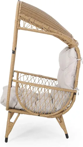 Vista 5 de GDFStudio Joanna - Silla de mimbre para exteriores con cojín, color marrón claro y beige