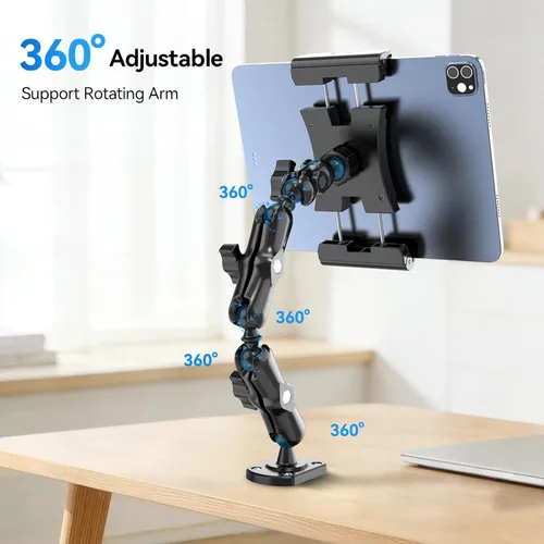 Vista 5 de OHLPRO Soporte de tableta con base de taladro resistente para coche y camión, soporte de tablero con brazo ajustable de 360° de 3 etapas para iPad