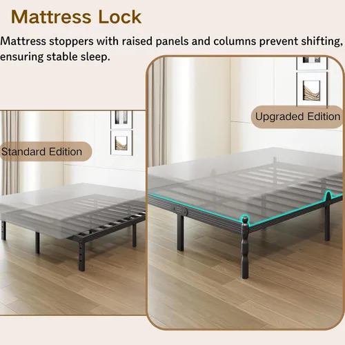 Vista 3 de COMASACH Base de cama resistente de tamaño individual con almacenamiento y tapón de colchón, marco de cama de metal con plataforma, no necesita