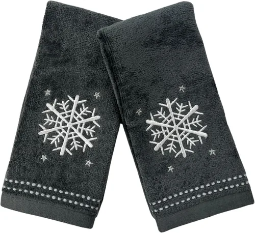 Vista 10 de Serafina Home Juego de 2 toallas de Navidad para baño, 100% algodón, diseño de corona de Navidad bordada en blanco marfil con campanas, 12 x 18