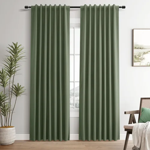 Vista 45 de Guken Cortinas opacas de lino, 2 paneles rústicos, elegantes, 100% opacas, con aislamiento térmico, banda de ganchos y trabilla trasera, 52 x 84