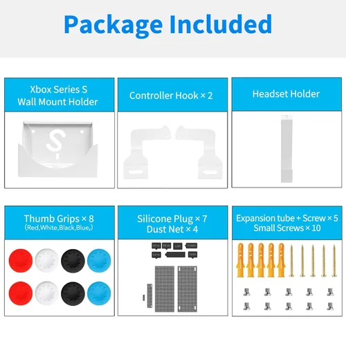 Vista 3 de Wall Mount for XBOX Series S, XBOX Series S Wall Mount Kit, with Detachable Controller Holder & Headphone Hanger & Dust Plugs Net kits, Metal Stand
