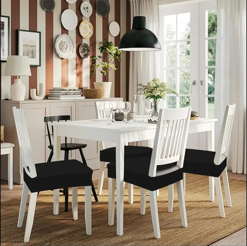 Vista 7 de Smiry Juego de 4 fundas de asiento elásticas de jacquard para sillas de comedor, extraíbles y lavables, sin fundas traseras, color negro