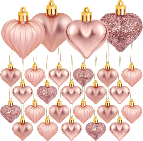 Vista 10 de Elcoho 48 bolas colgantes en forma de corazón para el día de San Valentín, decoración de árbol de San Valentín para decoración del día de San Rojo