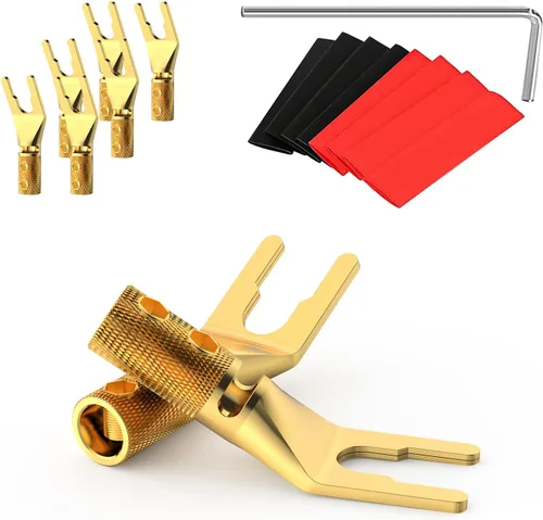 Tertullus 8 conectores de pala de altavoz, cobre puro, chapado en oro, enchufe Y de 45 grados, adaptador de bloqueo de tornillo de 45 grados,