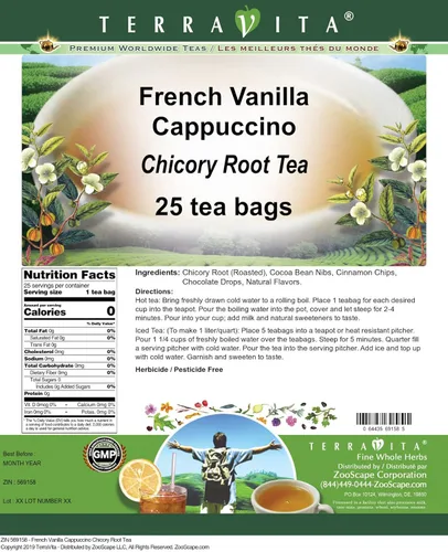 Vista 2 de Té de raíz de achicoria y capuchino vainilla francesa (25 bolsitas de té, ZIN: 569158)
