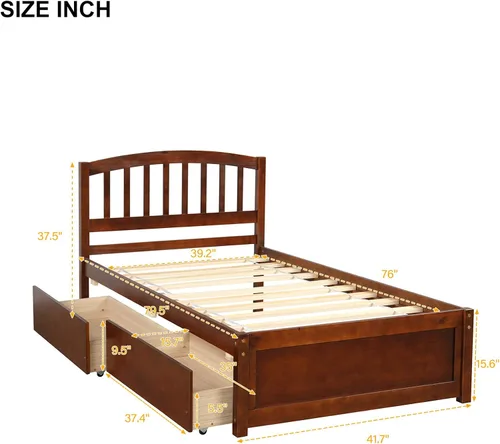Vista 3 de Harper & Bright Designs Cama individual con cajones, marco de cama de madera con cabecero y estribo, plataforma de madera para niños, niñas, niños