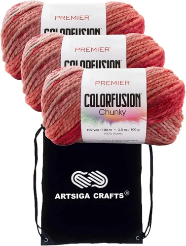 Vista 12 de Premier Yarns Colorfusion Chunky Autumn Sky 1174-02 (3 madejas) Same Dyelot Chunky Bulky #5 - Hilo de tejer suave 100% acrílico con 1 bolsa