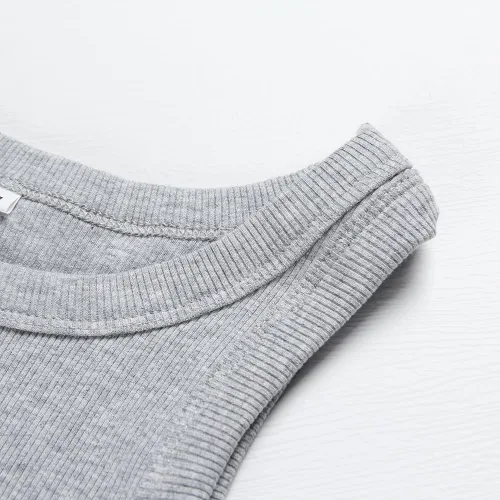 Vista 3 de Artfish Camiseta sin mangas de algodón de longitud completa para mujer, acanalada, ajustada, espalda cruzada, cuello alto, básica