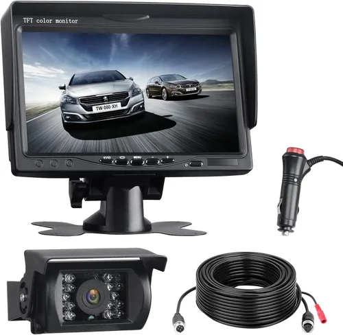 Sistema de cámara de respaldo para RV, 7 pulgadas 1080P HD Monitor Cámara de respaldo de vehículo, cámara de visión trasera impermeable con visión